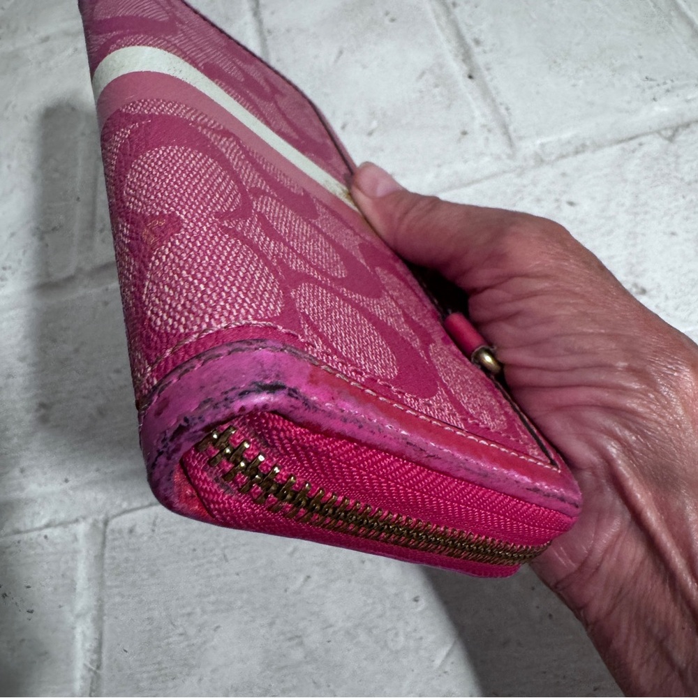 Coach Pink Signature Wallet with Zip-Around Closure - Picture 9 of 12